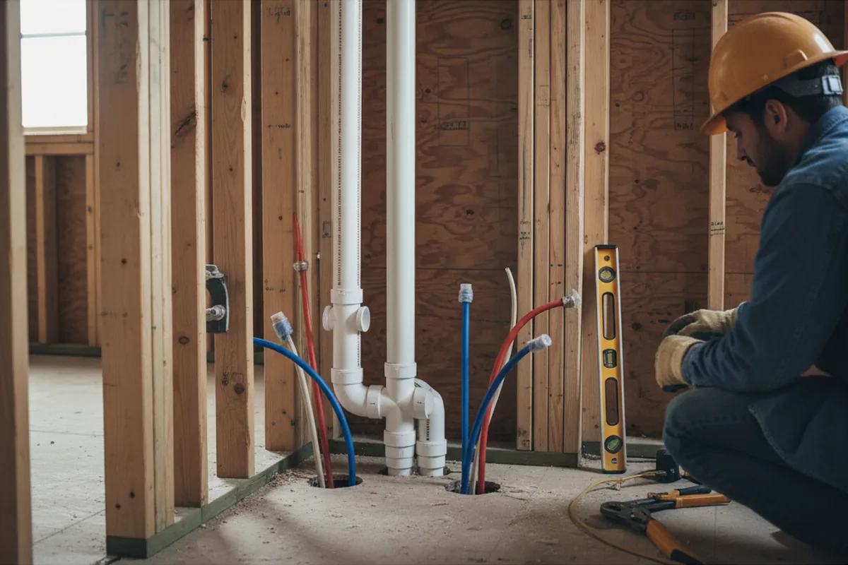 Drain and supply rough-in during Sump Pump Repair in Palisades